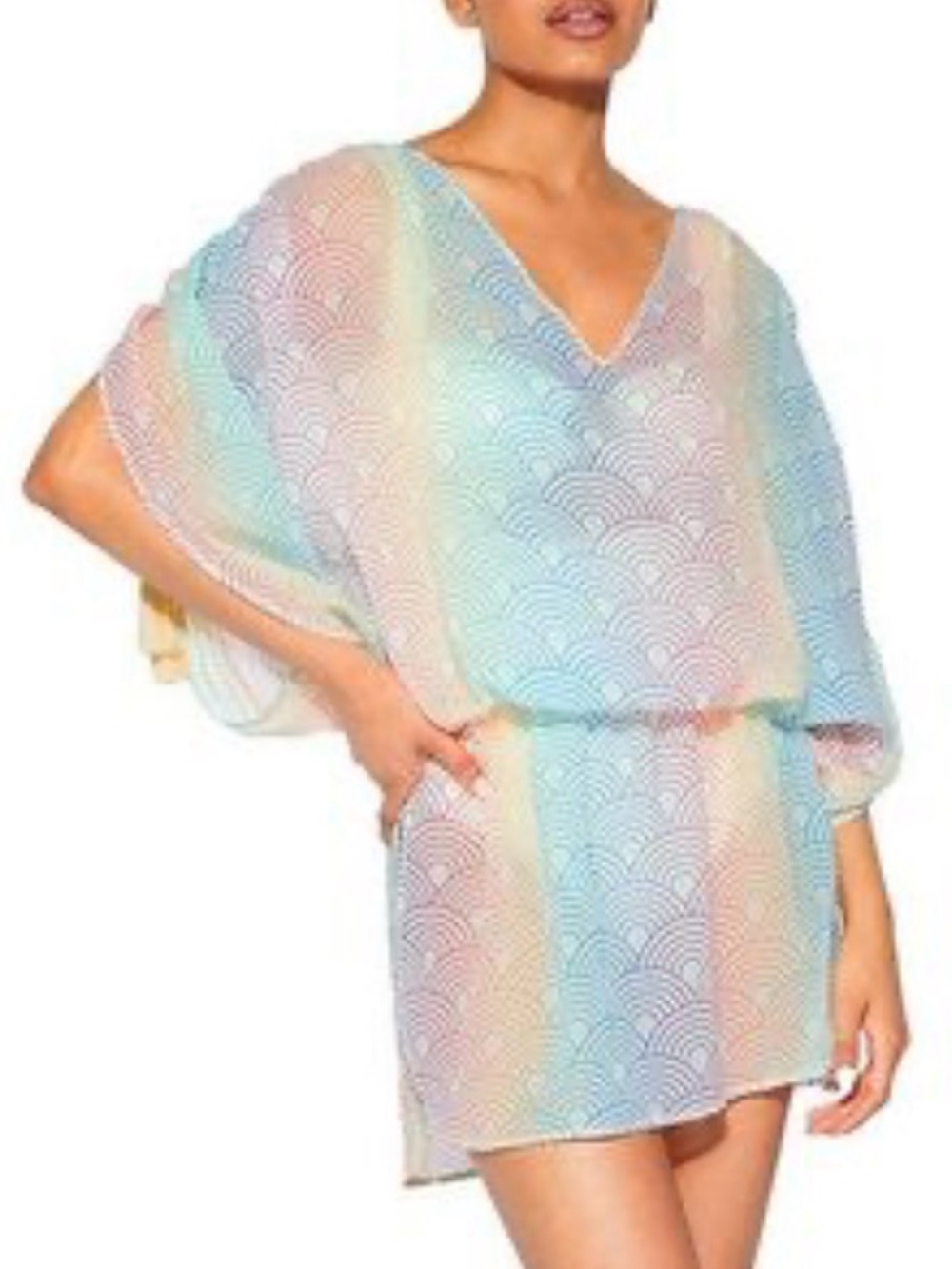 NWT Kurt Geiger London Southbank Rainbow Chiffon V-Neck Swim Cover-Up